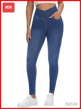 Stretchy Jeggings with Pockets Tummy Control Skinny Jeans Pull On